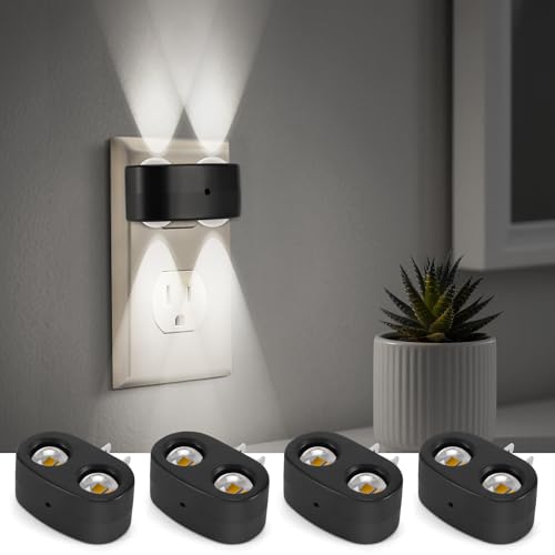 Image of 4 Pack LED Night Light Plug-in Wall, 100 Lumens 4000K Cool White, Auto On /Off Dusk to Dawn Sensor, Adjustable Swivel Head for Indoor - Ideal for Hallway, Stairs, Bedroom, Bathroom, Kitchen
