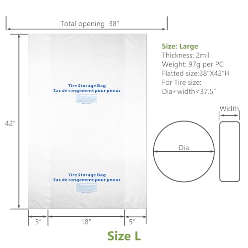 Image of WHEEL CONNECT Tire Storage Bags. Made of Polyethylene LDPE Plastic, Large 38 inchX42 inchH, White, Pack of 100pcs. No Logo Printed.
