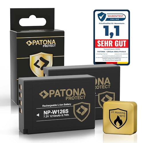 PATONA 2X Protect NP-W126s Batería 1210mAh Compatible con Fuji Fujifilm XM5 X100F X100V X100VI XA1 XA2 XA3 XA5 XS10 XT3 XT20 XT30 II XT5 XT50 X-M5 X M5 X-S10 X-T3 X-T50 NPW126 NP W126s W126
