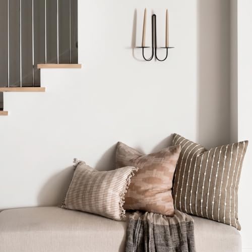 Image of Foindtower Decorative Striped Boucle Throw Pillow Covers 22x22 Taupe Gray | Pack of 2 Accent Textured Neutral Pillowcases,Boho Modern Cushion Covers,Rustic Home Decor for Couch Sofa Bedroom Living Room