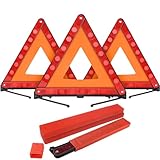 FLK Tech Warning Triangles Safety Triangle Emergency Kit Foldable Reflective Triangles with Base Roadside Triangle Kit with Case for Vehicles (3 Pack)