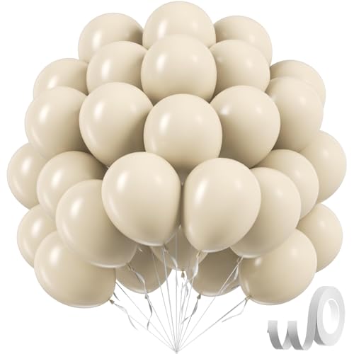 Sand White Balloons 12 inch Cream Beige Latex Balloons 50pcs Party Balloon for Wedding Gender Reveal Baby Shower Birthday Party Decorations