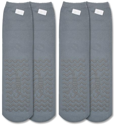 2 Pairs of Ultra Soft Non-Slip Grip Slipper Socks, Gray - Fall Injury Prevention Hospital Sock for Safety, Comfort and Warmth - All Around Tread Pattern