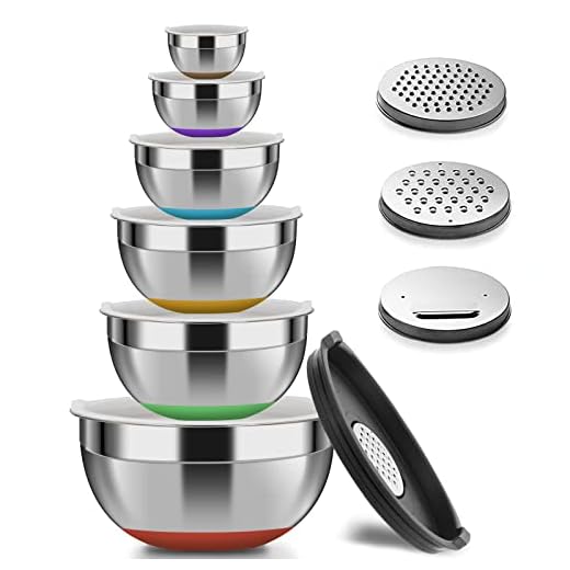 Luvan Cuencos mezcladores de Boles de Acero Inoxidable 304,con Bordes Anchos para un Agarre y vertido fáciles,extraprofundos para porciones generosas,aprobados por la FDA,sin BPA,versátil,Juego de 5