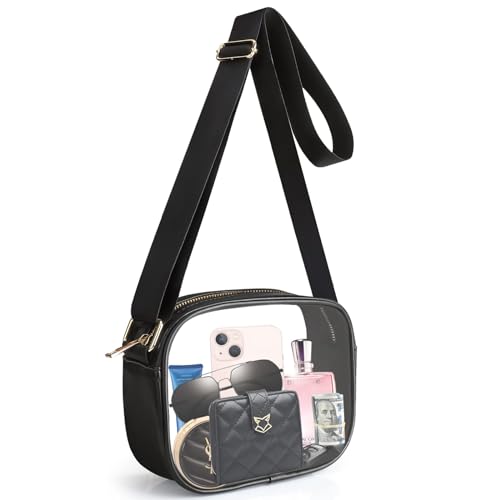 KETIEE Clear Crossbody Bag, Stadium Approved Clear Purse Bag for Concerts Sports Events Festivals G-1 Black