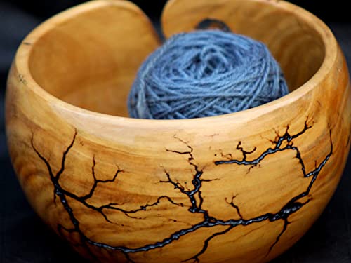 Image of Lichtenberg Figure Yarn Bowl - Handmade Wooden Yarn Bowl for Knitting Yarn Ball Holder - Yarn Bowls with Holes Crochet Bowl Holder - Yarn Storage Bowl 7 inch x 4 inch inches (Gray)