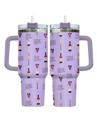 GEPOSTORE Funny Wine Tumbler 40oz Insulated Stainless Steel with Handle