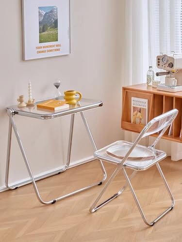 Suprills Clear Folding Away Table - Computer Desk, Foldable Table for Home Office, Portable Folding Desk for Workspace and Study Space Saving Design craft table