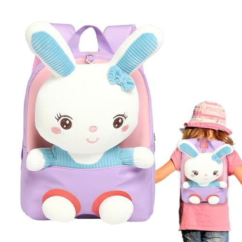 Hasenrucksack | Büchertasche für Kinder mit Plüschpuppe Hase, Teenager, Reisetasche, Geschenk für Kinder ab 2 A, purpur, Consulte la descripción