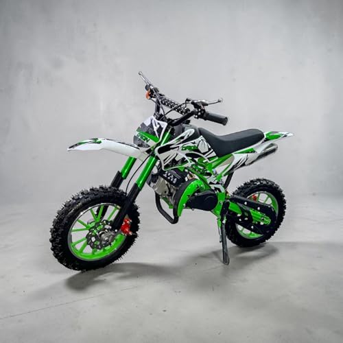 Image of Amaze ZR Super 50cc Petrol Dirt Bike for Kids | 2 Stroke Mini Off Road Bike | Dual Start | Disc Brake | Rear Suspension | Max Speed 45 km /h | Kids Mini Motorcycle (Multicolor Chassis) (Green)