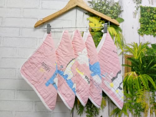 Image of Kassy Pop Baby Muslin Face Towel - Pack of 5 | Ultra Soft Baby Wipes Cum washtowel | 6 Layer Cotton | Reusable Hankies for Infants /Toddlers /Kids | 10x10 inches (Pink)