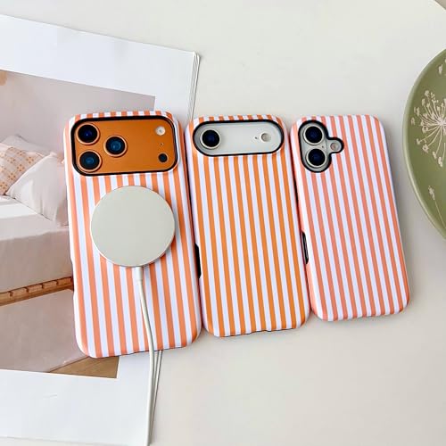 Coque MagSafe iPhone 14 motif rayé esthétique orange cosmique chic - 2