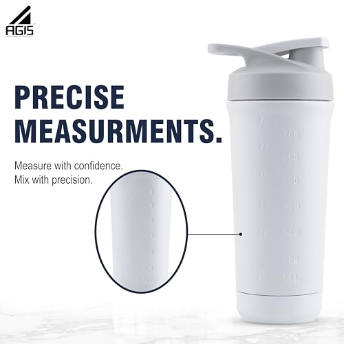 Image of AGIS Bottom's Up Premium Stainless Steel Shaker Bottle 700ml - Leak-proof mixer with bottom opener for easy cleaning. Rust-resistant, odor-free, BPA-free, dishwasher safe for gym & daily use. (White)