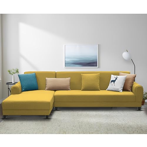 Image of Kraven LHS 6 Seater L Shape Sofa Set for Living Room (Yellow Fabric) Premium Fabric Sofa