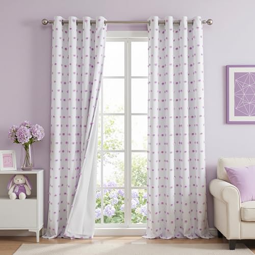 Image of MEETSKY Purple Blackout Curtains for Girls Bedroom,Pom Pom Curtain 50x95 in