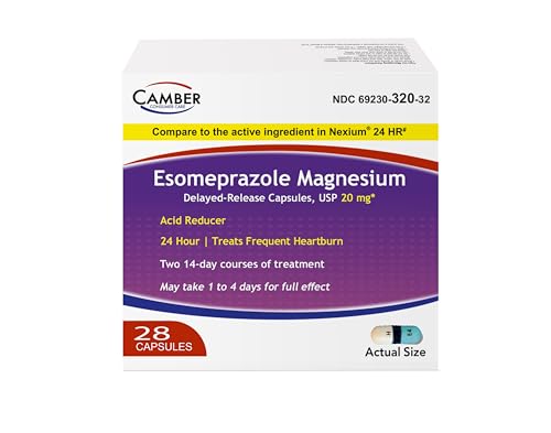 Camber Esomeprazole Magnesium USP 20mg, Delayed Release Capsules, Treats Frequent Heartburn (28 Count)