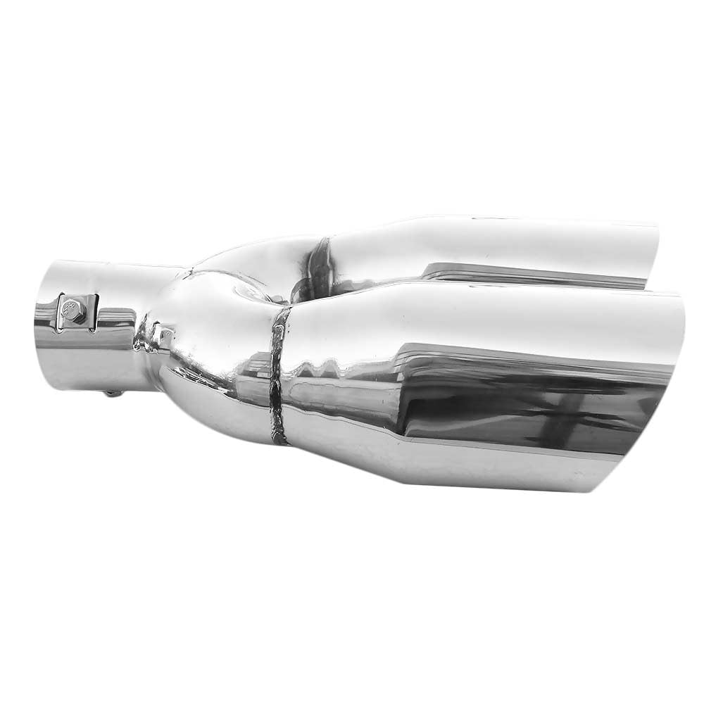 Embout d'échappement double tube double rond en acier inoxydable - Pot d'échappement sport - Embout d'échappement - Embout d'échappement universel - Chromé - Inoxydable