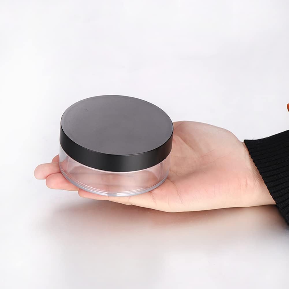 2 Pcs Black Plastic Loose Powder Case Empty Cosmetic Powder Container Refillable Makeup Jar Portable Box Loose Containers for Travel Face 50g