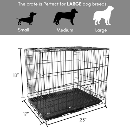 Image of RvPaws Dog Cage - Powder Coated, Double Door Folding Metal Cage /Crate /Kennel with Removable Tray and Paw Protector for Dogs, Cats and Rabbits (Black-Silver, 24 Inch)