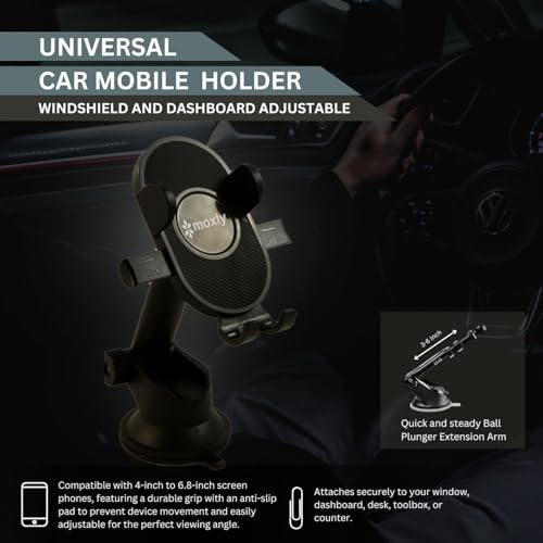 Image of Universal Car Mount - Strong Suction, Double Lock, 360 Rotation, Quick Release, Telescopic Arm, Windshield & Dashboard Compatible for All Mobile Phones. (MXK-655)
