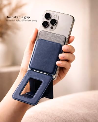 Image of SkynUp Handy Magnetic Wallet with Built-in Stand Tripod Stand | Strong Magnets | Holds 3+ Cards | Magsafe Wallet Compatible with iPhone 17 /16 /15 /14 /13 /12 /Pro /Pro Max /Plus Series (Meteroite Grey)
