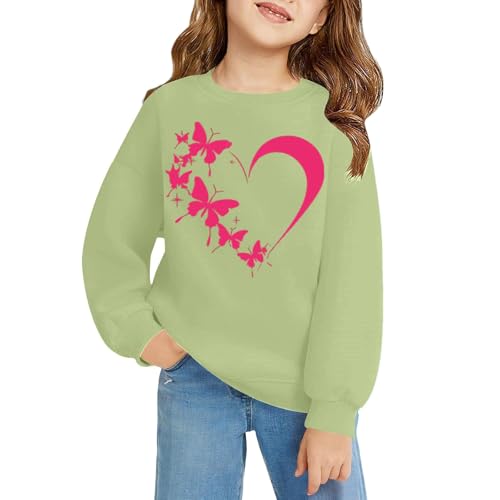Girls Butterfly Heart Print Pullovers Solid Round Neck Lightweight Long Sleeve Tops Teen Loose Casual Sweatshirts2
