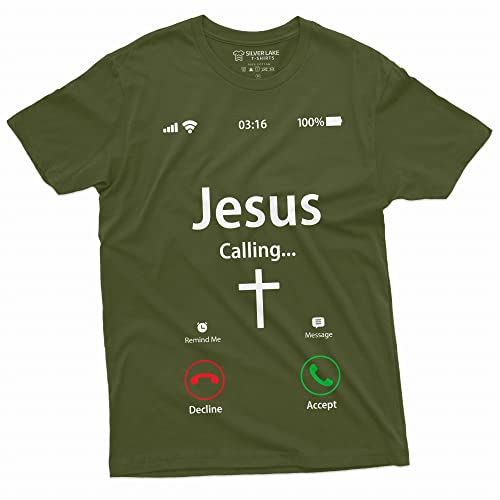Jesus Calling Accept Decline Phone Menu Tee Shirt Church Christian God Christ Tee4
