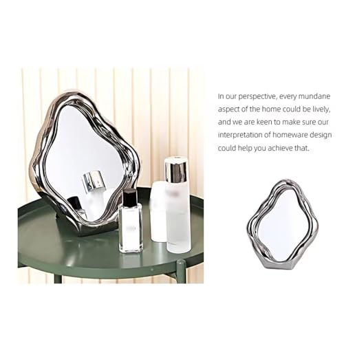 Espejo de Maquillaje Cerámico para Mesa Decorativo Plateado miniatura 6