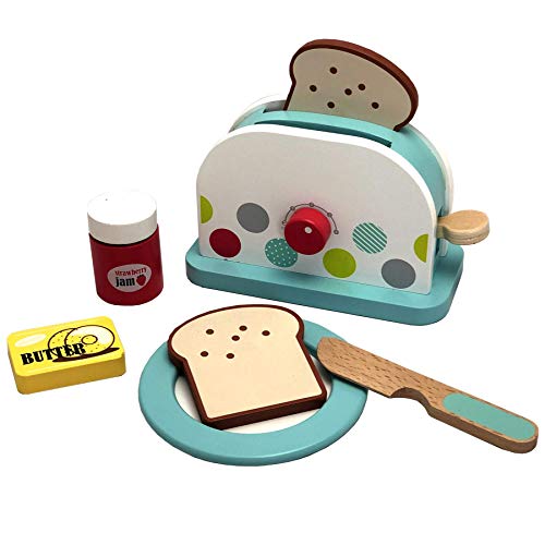 TikTakToo Kaufladen Spieleküche Toaster Set aus Toaster Teller Messer Brotscheiben Butter Cover