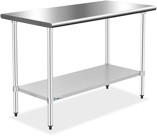 Miniatura 1 de WMAOT Mesa de trabajo de acero inoxidable de grado comercial de cocina de 24 x 48 pulgadas, clásica, resistente, para restaurantes, hogar, hotel,