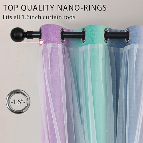 Image of XiDi Purple Grey Green 90 Inches Blackout Curtains for Girls Bedroom 2 Panels Set, Rainbow Curtains for Kids Room Decor, Unicorn Wall Decals Grommet Drapes for Little Girl Nursery Room 34 Inches Wide
