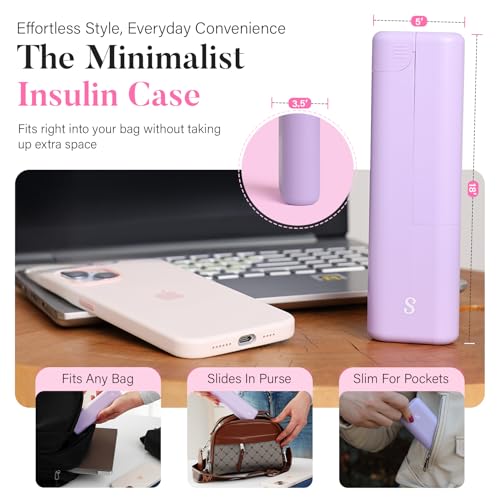 strawberry amp co dailyease insulin travel case with built-in sharps dispenser  tsa-approved diabetic supply organizer for ozempic insulin pens and needle storage - purple