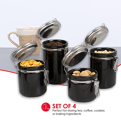 Home Basics 4 Piece Canister Food Storage Set With Stainless Steel Top, Black #TOP2