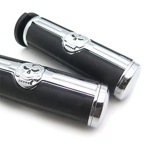 Image of XKMT-Chromed Handlebar Skull Grips to Compatible with 96-07 Touring Models and96-later VRSC XL XR Dyna Softail(Except FLSTSE2 /3 FLSTNSE and FXSBSE) Chrome [B07F3HN5QC]