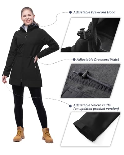 Outdoor Ventures Women's Softshell Jacket with Removable Hood Fleece Lined Windbreaker Insulated Long Warm Rain Jacket4