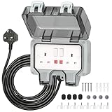 Desiretech Outdoor Double Switched Socket with 3m Cable – IP66 Waterproof & Dustproof Socket – 2 Gang Plug with LED Indicators – High Impact PC Housing – Weatherproof Power Outlet for Sheds & Garages