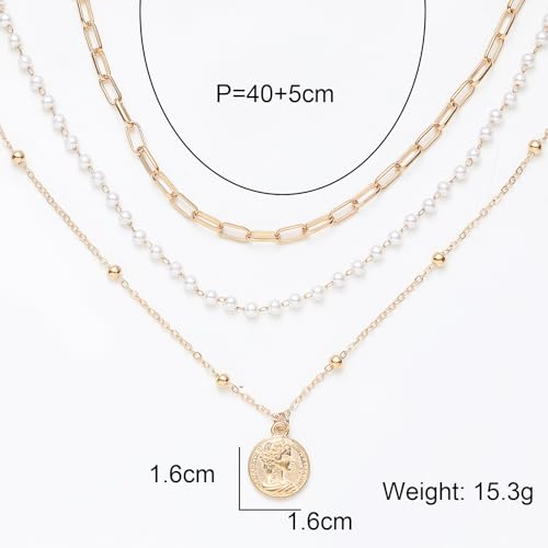 Layered Round Pendant Necklace Gold Plated Dainty Multilayer Choker Layering for Women Necklaces Stylish Minimalist Pendants Simple Chain Stacked Necklace Jewelry Gifts3