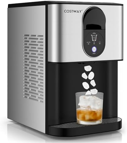COSTWAY Self-Dispensing Nugget Ice Maker Countertop, 56 Lbs/24H Soft Chewable Pebble Ice, Self-Cleaning, One-Button Operation, Portable Stainless Steel for Home Office Party