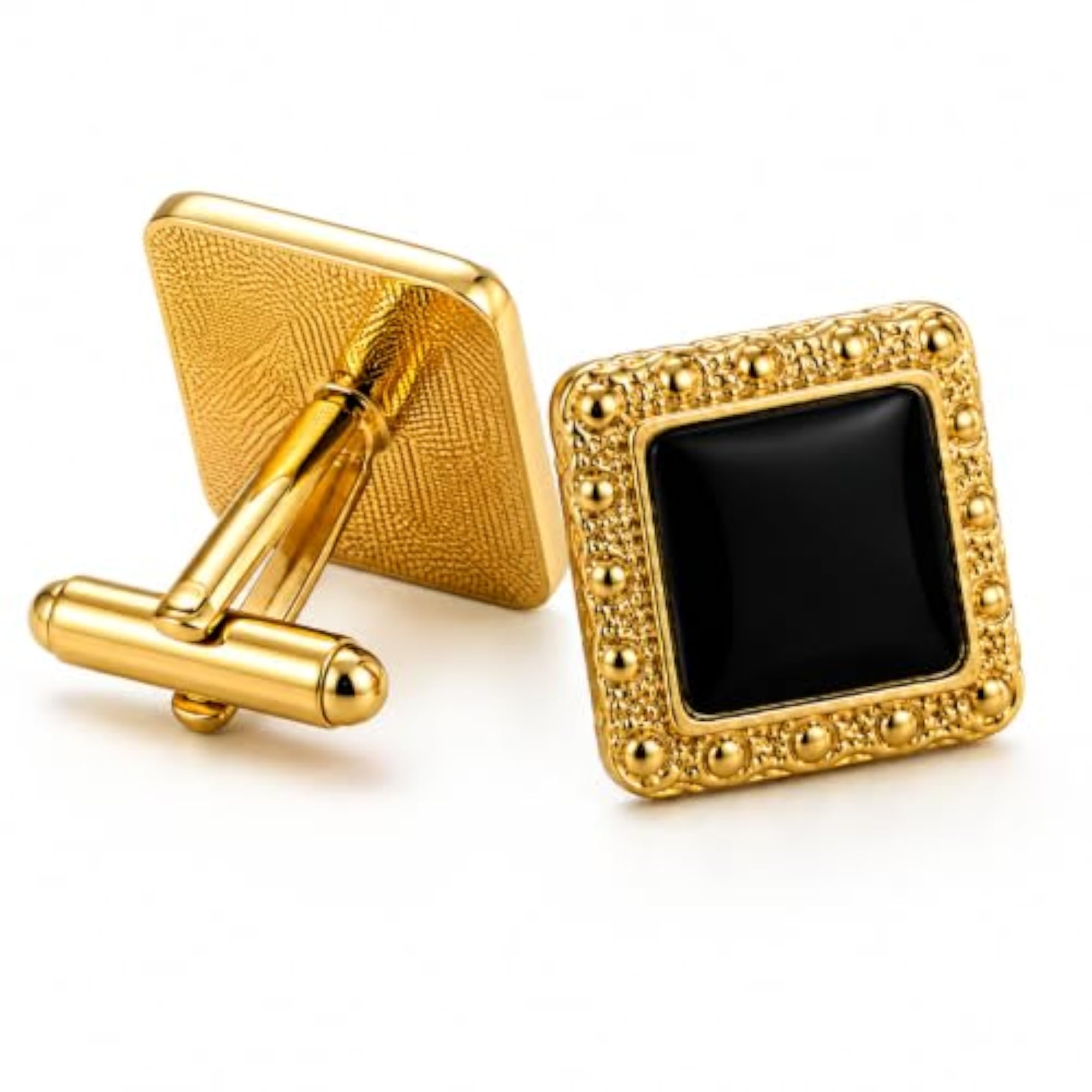 Silver Black Square Cufflinks for Men, Elegant Gift Box