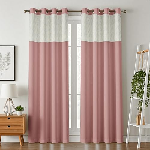 Image of IVAZA Dual-Tone Design 100% Complete Blackout Curtains - Room Darkening Curtain for Door -, Heavy Blackout, Thermal Insulation Curtains, Black Out Curtains 8 feet Long Set of 2 Peach