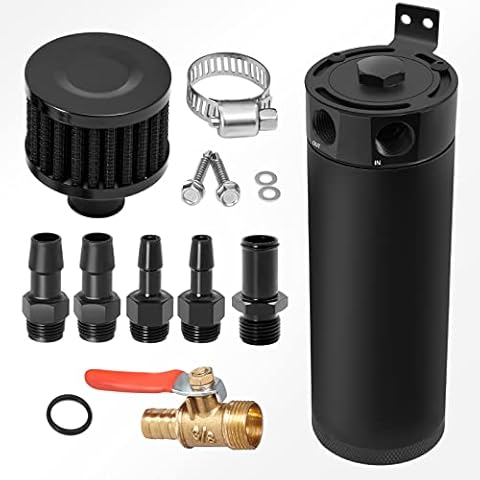 Somusen Universal 2 Port Aluminum 750ml Baffled Oil Catch Can Reservoir Tank with Breather Filter and Drain Valve Cover