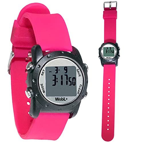 Wobl+ World's Smallest & Best Waterproof Vibrating 9 Alarms + Countdown Timer Wristwatch (Pink) Sports/Medicine/Meeting/Potty Reminders #TOP1