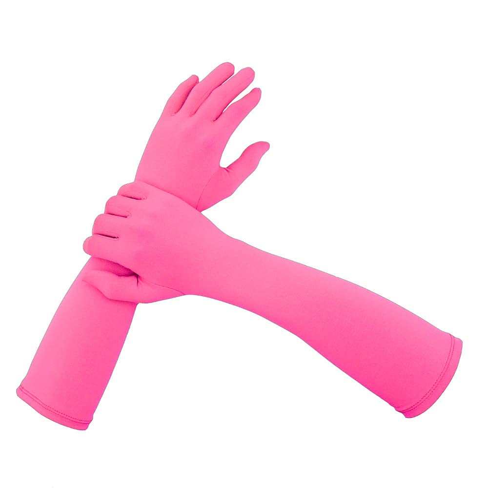 Aniler Unisex Costume 15'' Halloween Elbow Length 20s Stretchy Cosplay Solid Color Gloves, Hot Pink, One Size