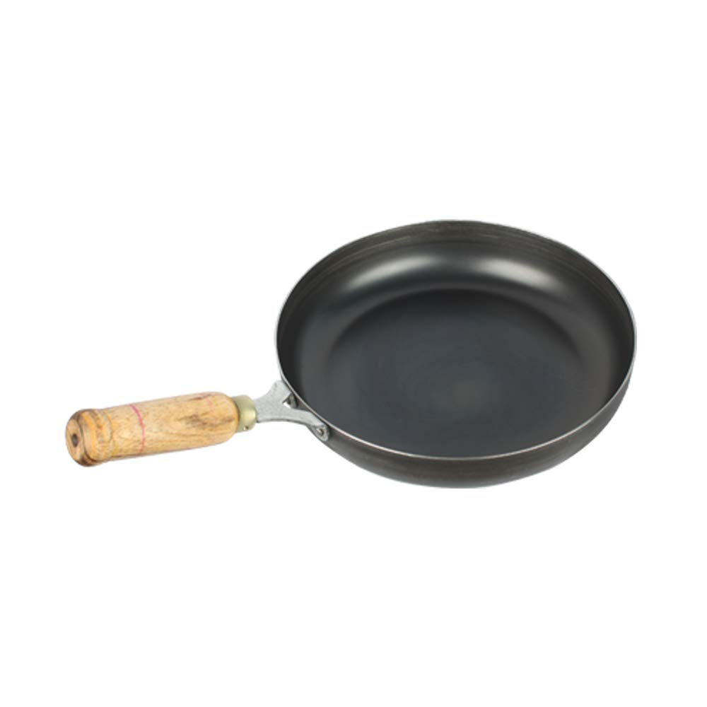 The Indus ValleyPre-Seasoned Iron Fry Pan with Wooden Handle | Medium, 24.7cm/9.7 inch, 1.5Ltr, 0.9kg | Induction Friendly | Pre-Seasoned Fry Pan, 100% Pure & Toxin-Free, No Chemical Coating