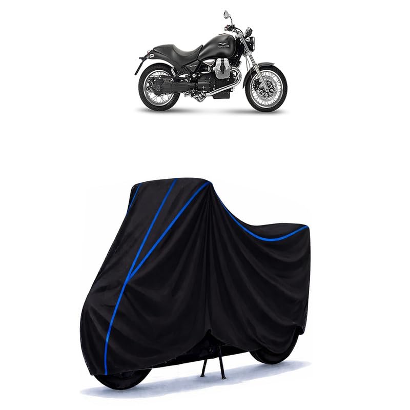 Image of Bellagio Bike Cover Water Resistant Universal Motorcycle Rain | Heavy Duty UV Protection, Dust, Scratch Indoor Outdoor All Weather with Black Blue Piping Elastic