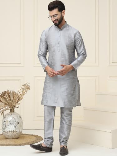 Image of SOJANYA Men's Dupion Silk Solid (Since 1958 Kurta Set & Churidaar Pyjama