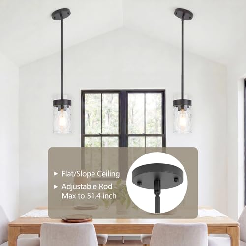 Image of Water Ripple Glass Pendant Lights Kitchen Island Black, 2 Pack