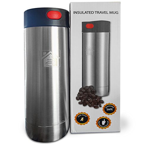 100% Leak Proof, Insulated Coffee Travel Mug. For WINTER drink stays HOT up to 12hrs. Premium Stainless Steel. Easy 1 click on/off operation. Lid designed with no 