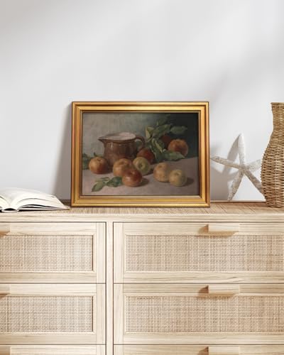 Image of HUARCEY Gold Framed Vintage Wall Art for Living Room, Harvest Apples Still Life Oil Painting Artwork Shelf Decor Abstract Wall Pictures Prints, Farmhouse Fruit Room Decor Bedroom Kitchen Bathroom