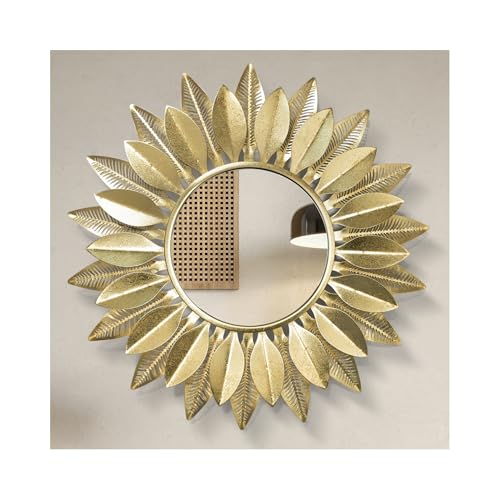 24" Handmade Sunburst Gold Wall Mirror Flower Design,Luxury Decorative Mirrors for Wall Decor Entryway/Dining Room/Kitchen